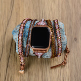 Pink Cat's Eye Pink Opal Gemstone Beaded Watch Strap, 5-Layers Leather Wrap Bracelet, 4mm Stone Beads, iwatch Bands, Bracelet for Apple Watch HD0426