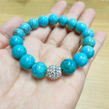 10mm Blue Howlite Turquoise Beads & Disco Bead Stretch Bracelet, Handmade Boho Jewelry AL671