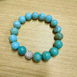 10mm Blue Howlite Turquoise Beads & Disco Bead Stretch Bracelet, Handmade Boho Jewelry AL671