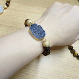 Gold Blue/Black Titanium Druzy & 10mm Tiger's Eye Beads Stretch Bracelet, Handmade Boho Jewelry AL677