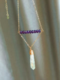 16" Titanium Raw AB White Crystal Point Gold Wire Wrap Necklace, Amethyst Necklace Handmade Jewelry AL1183