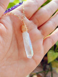 16" Titanium Raw AB White Crystal Point Gold Wire Wrap Necklace, Amethyst Necklace Handmade Jewelry AL1183