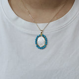 16" Virgin Mary Carved Pendant Necklace, Oval Mother of Pearl With Blue Howlite Turquose Beads, Religious Jewelry WX2171-N