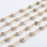 16 Feet of Gold Plated Brass Natural Labradorite 4mm Round Beads Rosary Chain, Making Jewelry Findings JT094