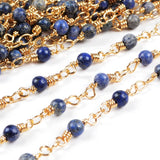 16 Feet of Gold Plated Brass Natural Lapis Lazuli 4mm Round Beads Rosary Chains, Making Jewelry Findings JT095