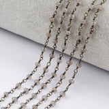 16 feet/lot Gold Plated Brass Natural Moonstone Roundel Faceted Beads Rosary Chain, Making Jewelry Finding JT206