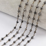 16 feet of Gold Plated Brass Larvikite Roundel Faceted Beads Rosary Chain, Making Jewelry Finding JT207