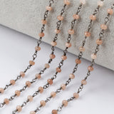 16 feet/lot Gold Plated Brass Pink Opal Stone Roundel Faceted Beads Rosary Chain, Making Jewelry Finding JT208