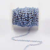 16 feet of 3mm Light Blue Glass Quartz Faceted Beads Rosary Chain in Gold Plated, Making Jewelry Finding JT223