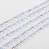 16 feet of 3mm Light Blue Glass Quartz Faceted Beads Rosary Chain in Gold Plated, Making Jewelry Finding JT223