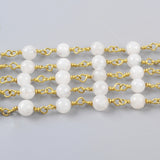 16 feet of Gold Plated Brass Moonstone 5~6mm Beads Rosary Chain, Making Jewelry Finding JT224