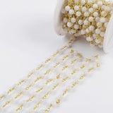 16 feet of Gold Plated Brass Moonstone 5~6mm Beads Rosary Chain, Making Jewelry Finding JT224