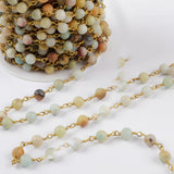 16 feet of Gold Plated Brass Natural Amazonite Stone Beads Rosary Chain, Making Jewelry Finding JT225