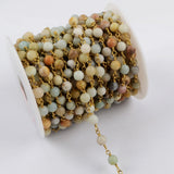 16 feet of Gold Plated Brass Natural Amazonite Stone Beads Rosary Chain, Making Jewelry Finding JT225