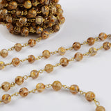 16 feet/lot Gold Plated Brass Tibetan Agate 8mm Stone Beads Rosary Chain, Making Jewelry Finding JT227