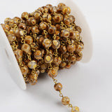 16 feet/lot Gold Plated Brass Tibetan Agate 8mm Stone Beads Rosary Chain, Making Jewelry Finding JT227