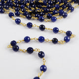 16 feet of Gold Plated Brass Dark Blue Agate 6mm Facted Beads Rosary Chain, Making Jewelry Finding JT229