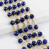 16 feet of Gold Plated Brass Dark Blue Agate 6mm Facted Beads Rosary Chain, Making Jewelry Finding JT229