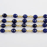 16 feet of Gold Plated Brass Dark Blue Agate 6mm Facted Beads Rosary Chain, Making Jewelry Finding JT229