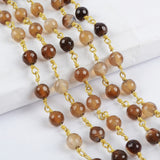 16 feet of Gold Plated Brass Natural Agate 6mm Faceted Beads Rosary Chain, Making Jewelry Finding JT230