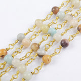 16 feet of Gold Plated Brass Natural Amazonite 4mm Stone Beads Rosary Chain, Making Jewelry Finding JT233