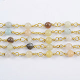 16 feet of Gold Plated Brass Natural Amazonite 4mm Stone Beads Rosary Chain, Making Jewelry Finding JT233