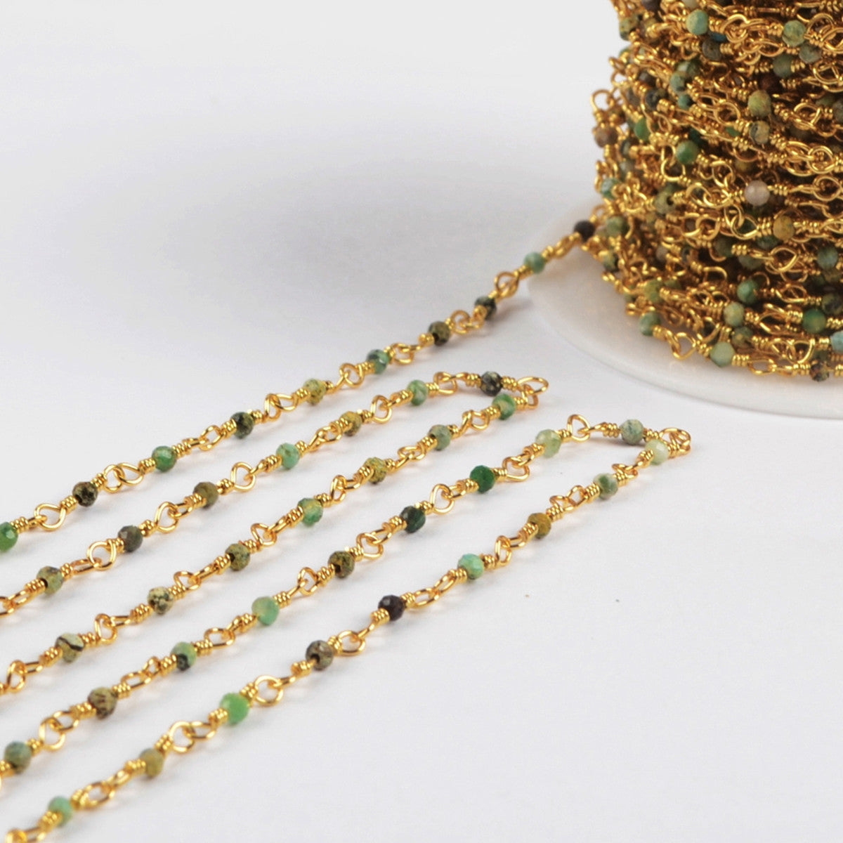 16 Feet of Natural African Turquoise Faceted Beads Rosary Chains In Gold Plated, DIY Chain Jewelry Finding JT241