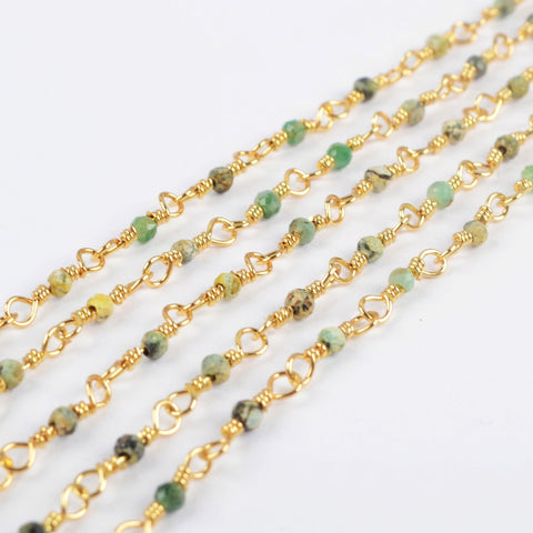 16 Feet of Natural African Turquoise Faceted Beads Rosary Chains In Gold Plated, DIY Chain Jewelry Finding JT241