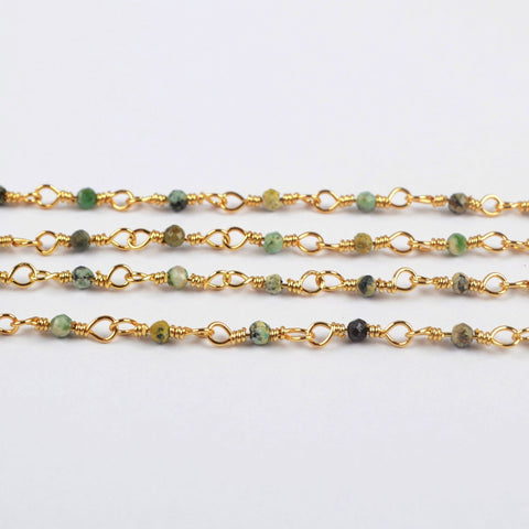 16 Feet of Natural African Turquoise Faceted Beads Rosary Chains In Gold Plated, DIY Chain Jewelry Finding JT241