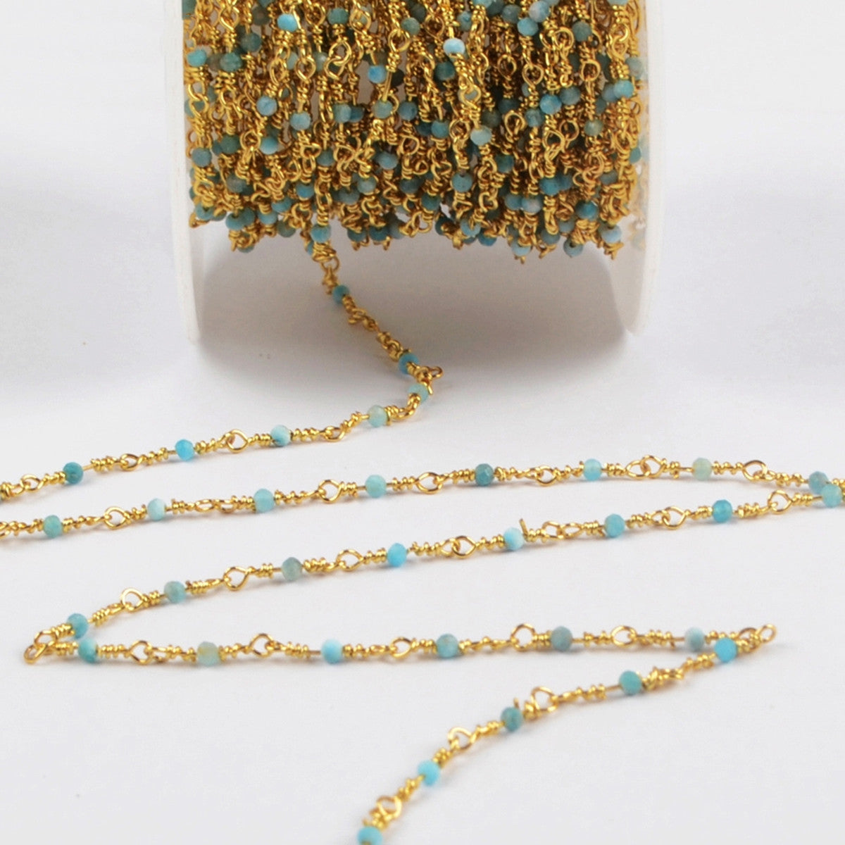 16 Feet of Natural Apatite Faceted Beads Rosary Chains In Gold Plated, DIY Chain Jewelry Finding JT242