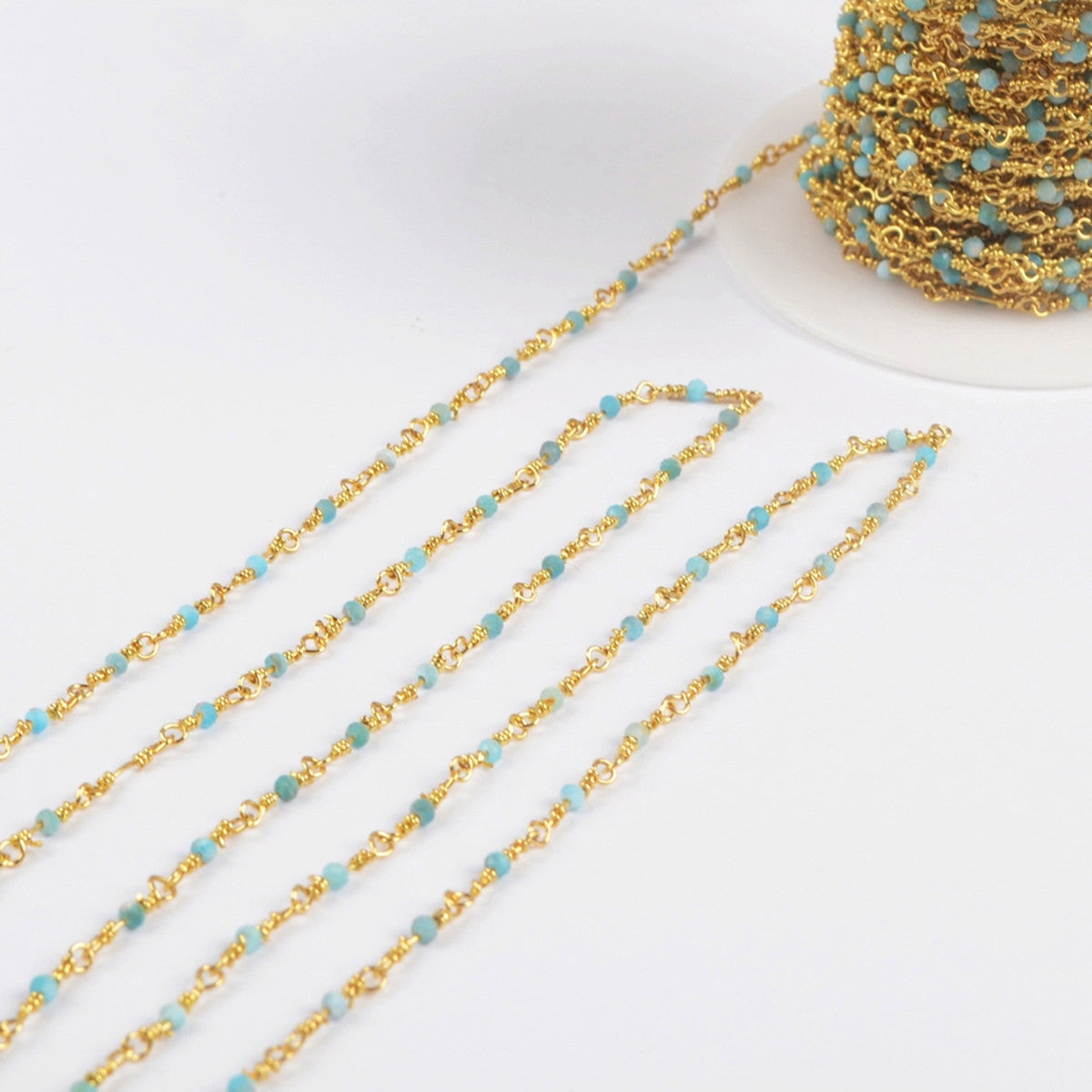 16 Feet of Natural Apatite Faceted Beads Rosary Chains In Gold Plated, DIY Chain Jewelry Finding JT242