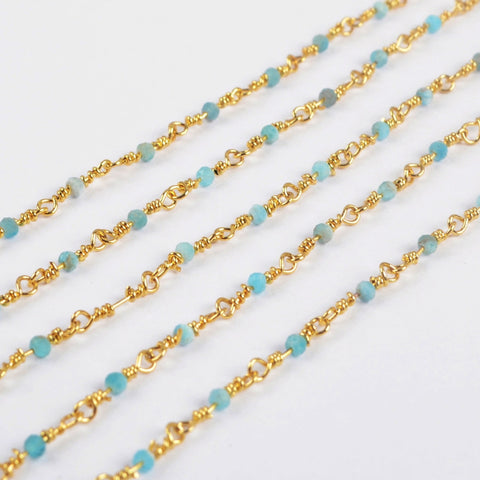 16 Feet of Natural Apatite Faceted Beads Rosary Chains In Gold Plated, DIY Chain Jewelry Finding JT242