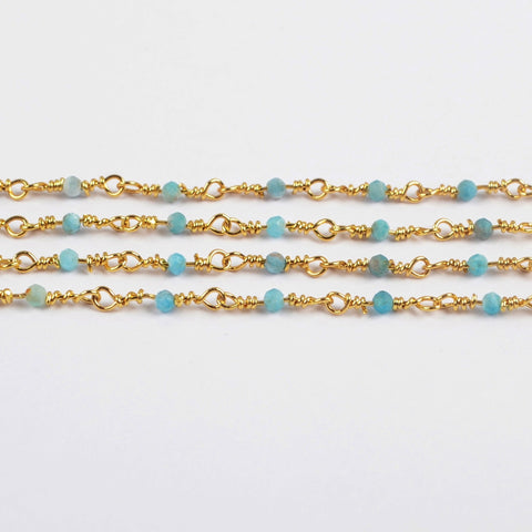 16 Feet of Natural Apatite Faceted Beads Rosary Chains In Gold Plated, DIY Chain Jewelry Finding JT242