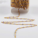 16 Feet of Natural Amethyst Faceted Beads Rosary Chains In Gold Plated, DIY Chain Jewelry Finding JT243