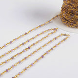 16 Feet of Natural Amethyst Faceted Beads Rosary Chains In Gold Plated, DIY Chain Jewelry Finding JT243