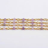 16 Feet of Natural Amethyst Faceted Beads Rosary Chains In Gold Plated, DIY Chain Jewelry Finding JT243