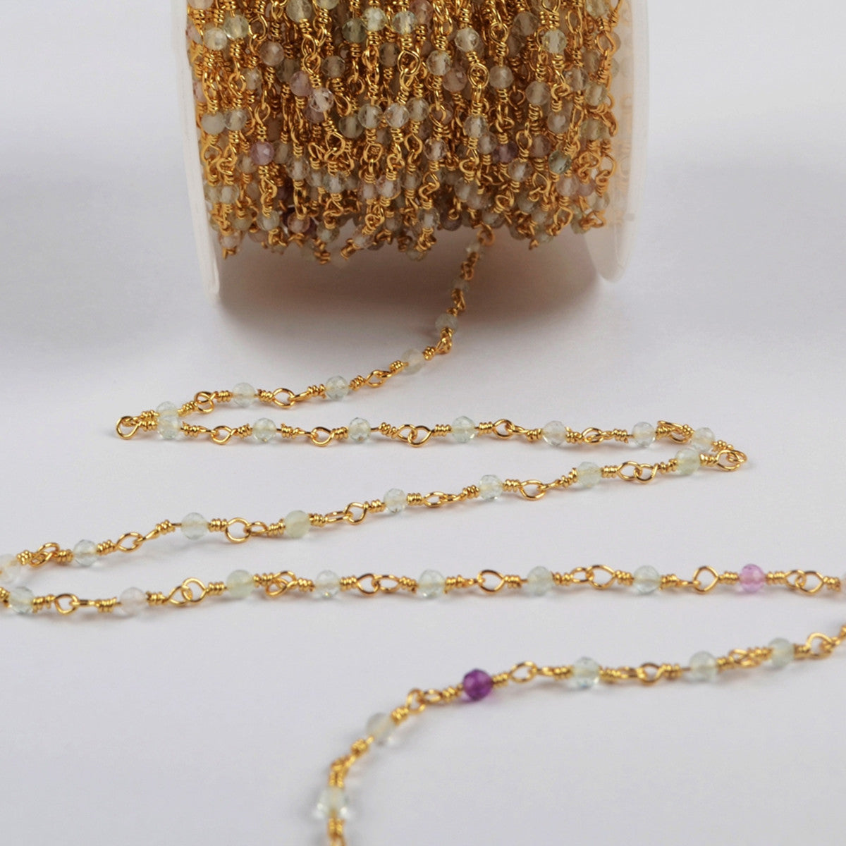 16 Feet of Natural Fluorite Faceted Beads Rosary Chains In Gold Plated, DIY Chain Jewelry Finding JT244