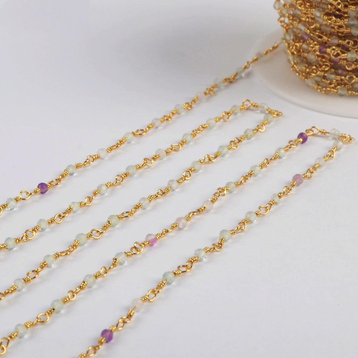 16 Feet of Natural Fluorite Faceted Beads Rosary Chains In Gold Plated, DIY Chain Jewelry Finding JT244