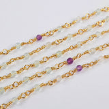 16 Feet of Natural Fluorite Faceted Beads Rosary Chains In Gold Plated, DIY Chain Jewelry Finding JT244