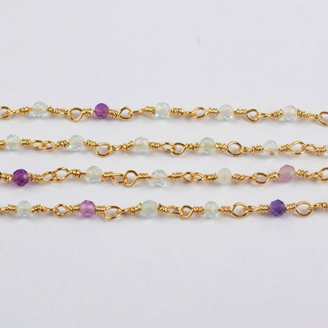 16 Feet of Natural Fluorite Faceted Beads Rosary Chains In Gold Plated, DIY Chain Jewelry Finding JT244