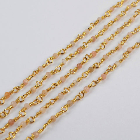 16 Feet of Natural Sunstone Faceted Beads Rosary Chains In Gold Plated, DIY Chain Jewelry Finding JT247