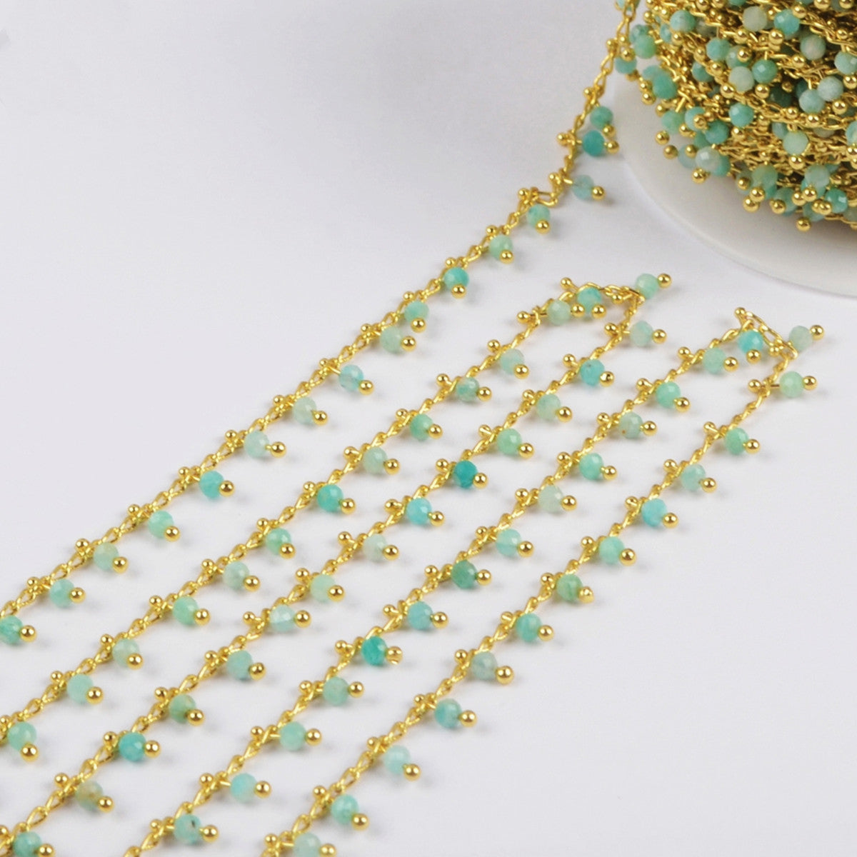 16 Feet of Natural Amazon Stone Faceted Beads Rosary Chain In Gold Plated, Making Jewelry Chain Finding JT256