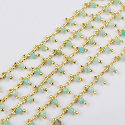 16 Feet of Natural Amazon Stone Faceted Beads Rosary Chain In Gold Plated, Making Jewelry Chain Finding JT256