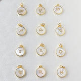 Natural White Shell Zodiac Pendant, Gold Plated, Round Shape, Carved Constellation, Sea Shell Beach Shell Coin Jewelry KZ010