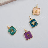 Personalized Gold Plated Bezel Square Turquoise Rainbow Gemstone Letter Pendant, For DIY Jewelry Making KZ012