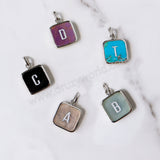 Personalized Letter Pendant, Silver Plated Bezel Square Amazonite Rose Quartz Rainbow Gemstone Letter Pendant, For DIY Jewelry Making KZ013