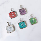 Personalized Letter Pendant, Silver Plated Bezel Square Amazonite Rose Quartz Rainbow Gemstone Letter Pendant, For DIY Jewelry Making KZ013