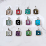 Personalized Letter Pendant, Silver Plated Bezel Square Amazonite Rose Quartz Rainbow Gemstone Letter Pendant, For DIY Jewelry Making KZ013