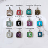 Personalized 16" Square Silver Plated Bezel Rainbow Gemstone Letter Necklace, You Choose Stone and Letter KZ013-N