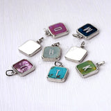 Personalized 16" Square Silver Plated Bezel Rainbow Gemstone Letter Necklace, You Choose Stone and Letter KZ013-N